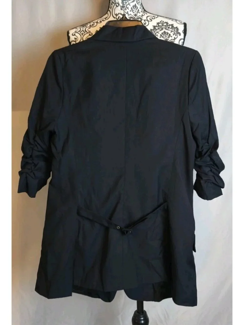 BB Dakota Black Ruched Sleeve Blazer Jacket Size 10 Lined Open Front